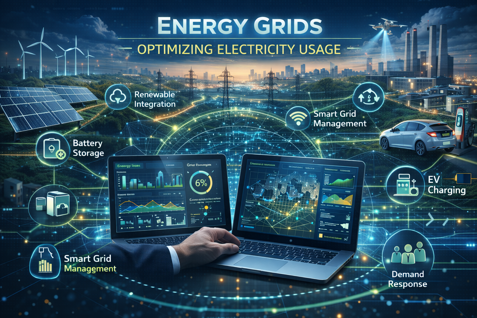 Energy grids electricity usage optimize karte hain.